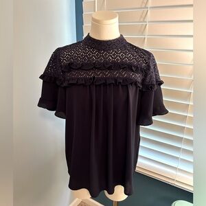 Michael Kors Blue Ruffled Flutter Sleeve Blouse